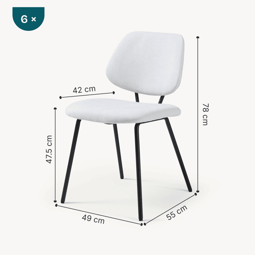 Conjunto de 6 cadeiras de jantar Köma tecido 78x49x55 cm Cinzento claro en.casa