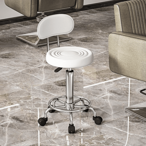 HOMCOM Banco Giratório com Rodas e Encosto Banco de Trabalho com Altura Ajustável 70-86 cm Banco Estofado em Couro Sintético Branco