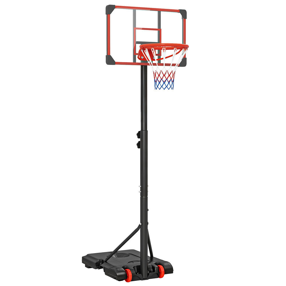 Sportnow canasta de baloncesto exterior, altura ajustable 178-208 cm, canasta de baloncesto portátil con tablero irrompible, ruedas y base rellenable con ranura, para adolescentes y adultos, rojo