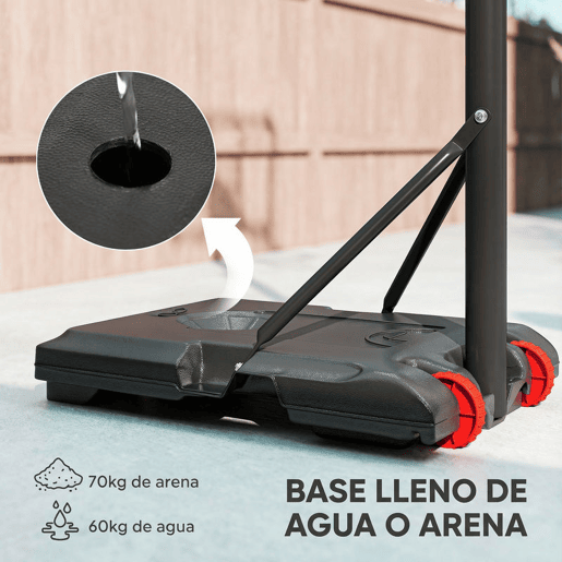 SPORTNOEW Tabela de Basquetebol com Altura Ajustável 178-208 cm Rodas Cesta de Basquetebol para Crianças acima de 6 Anos com Base Recarregável para Exterior 75x56x210-240 cm Vermelho e Preto