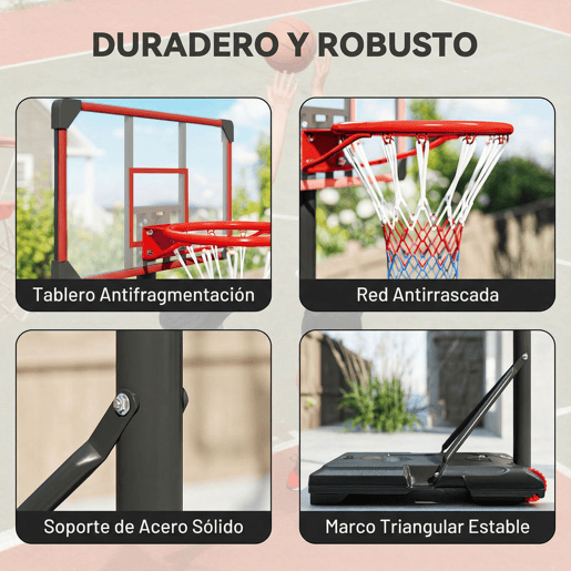 SPORTNOEW Tabela de Basquetebol com Altura Ajustável 178-208 cm Rodas Cesta de Basquetebol para Crianças acima de 6 Anos com Base Recarregável para Exterior 75x56x210-240 cm Vermelho e Preto