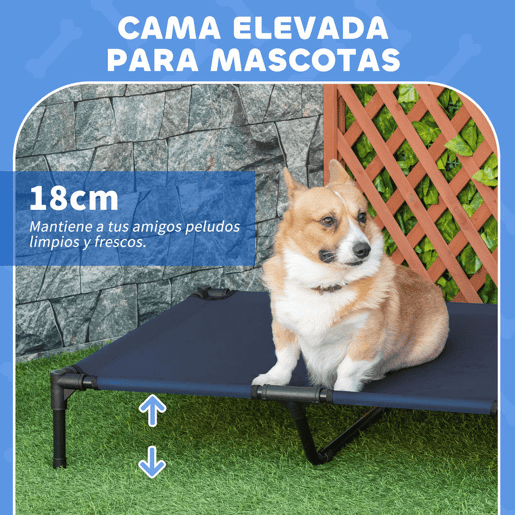PawHut Cama Elevada para Cães Respirável para Cães Elevada para Cães Grandes com Tecido Oxford e Estrutura de Metal para Interior e Exterior 92x76x18 cm Azul