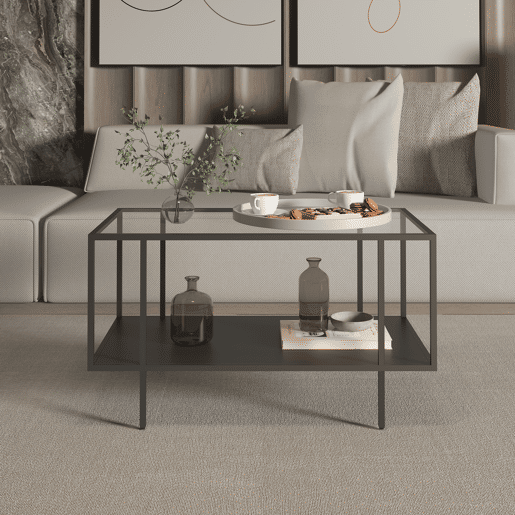 Mesa de centro Nynna retangular vidro aço 90x50x50 cm Preto en.casa