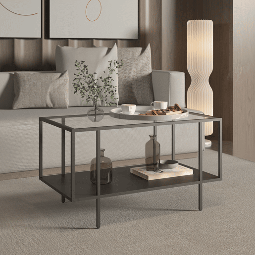 Mesa de centro Nynna retangular vidro aço 90x50x50 cm Preto en.casa