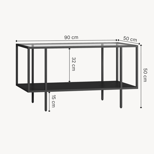 Mesa de centro Nynna retangular vidro aço 90x50x50 cm Preto en.casa