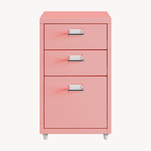 Armário de arquivo móvel Kökar com 3 gavetas aço 48x28x41 cm rosa en.casa