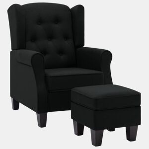 vidaXL Poltrona com apoio de pés tecido preto