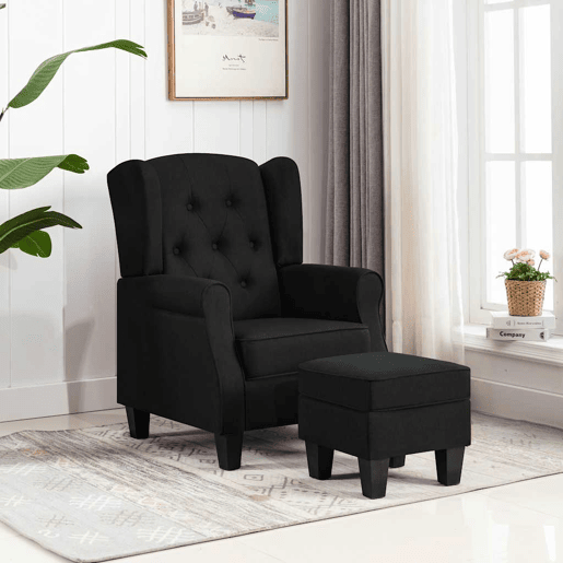vidaXL Poltrona com apoio de pés tecido preto