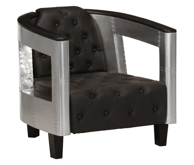 Vidaxl sillón de aviador de cuero auténtico negro