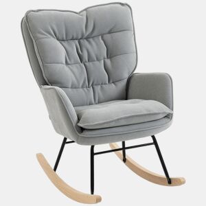 HOMCOM Poltrona Baloiço Estofada em Chenilla Cadeira Baloiço com Pés de Madeira de Faia e Apoio para os Braços para Lactância Carga 120 kg para Dormitório Sala de Estar 71x98,5x97 cm Cinzento claro