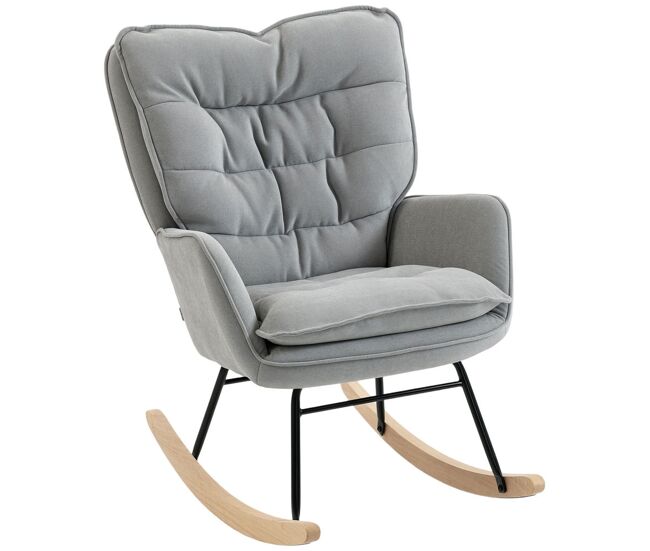 Homcom silla mecedora moderna, mecedora tapizada en chenilla, sillón de lactancia con respaldo ancho, acolchado grueso, patas de madera, reposabrazos,