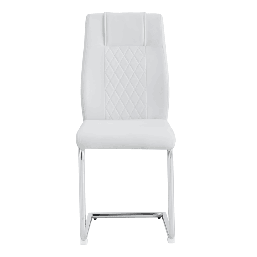 Cadeiras de sala de jantar 4 unidades - Estilo escandinavo, PU, encosto em malha, pernas metálicas antiderrapantes - Branco+Prata