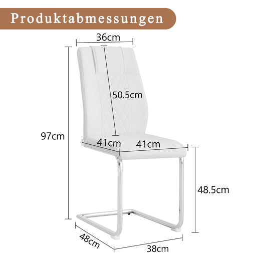 Cadeiras de sala de jantar 4 unidades - Estilo escandinavo, PU, encosto em malha, pernas metálicas antiderrapantes - Branco+Prata