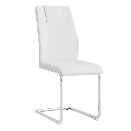 Cadeiras de sala de jantar 4 unidades - Estilo escandinavo, PU, encosto em malha, pernas metálicas antiderrapantes - Branco+Prata