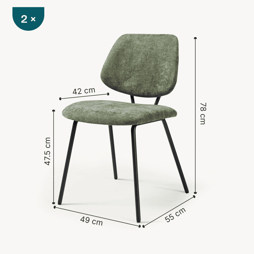Conjunto de 2 cadeiras de jantar Köma tecido 78x49x55 cm Verde escuro en.casa