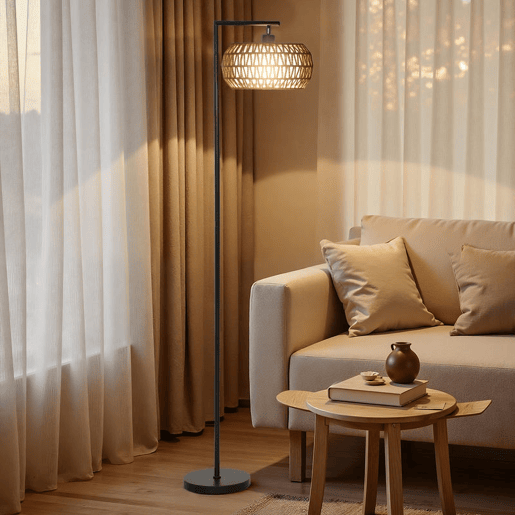 HOMCOM Candeeiro de Pé com Dupla Camada de Tela Candeeiro de Pé Bohémio com 3 Temperaturas de Cor Brilho Ajustável Controlo Remoto Interruptor de Pé Temporizador 52x33x170 cm Branco e Preto