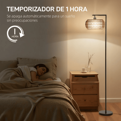HOMCOM Candeeiro de Pé com Dupla Camada de Tela Candeeiro de Pé Bohémio com 3 Temperaturas de Cor Brilho Ajustável Controlo Remoto Interruptor de Pé Temporizador 52x33x170 cm Branco e Preto