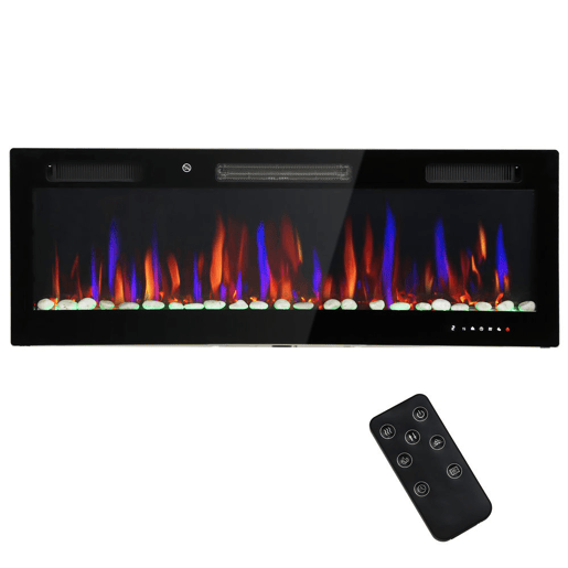 HOMCOM Lareira Elétrica Ultrafina de Parede e Embutir com Chama 3D Lareira Decorativa BrilhoVelocidade Ajustável 12 Cores Pedras 9001800W Temporizador Termóstato Controlo Remoto