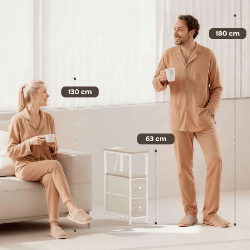 HOMCOM Conjunto de 2 Mesas Auxiliares com Tomada Mesas Auxiliares Estreitas com Tomada AC Porta USB Porta USB-C 2 Gavetas de Tecido Prateleira Aberta para Sala de Estar Quarto Madeira e Branco