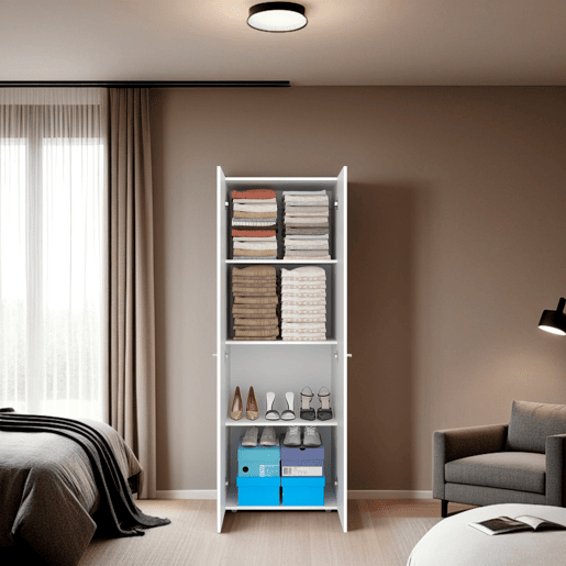 Armário Alto World de 2 Portas com 4 Prateleiras, Móvel de Armazenamento Vertical Independente para Quarto