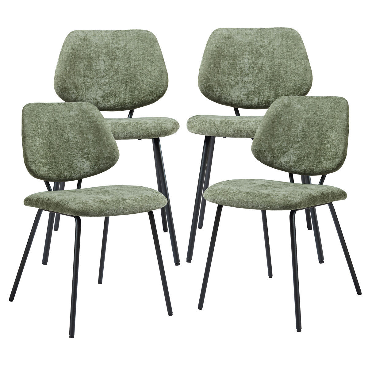 Juego de 4 sillas de comedor köma tela acero 78x49x55cm verde oscuro [en.casa]