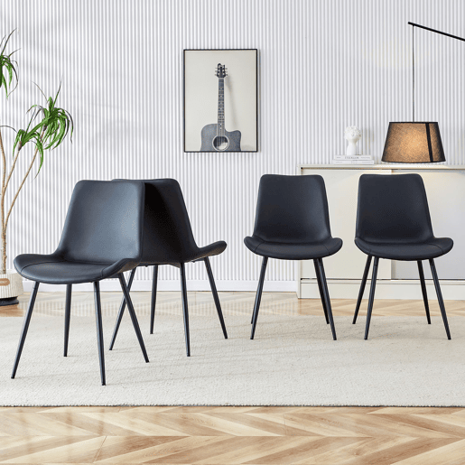 Cadeiras de sala de jantar 4 unidades - modernas, assento largo com encosto, PU e estrutura metálica - Preto