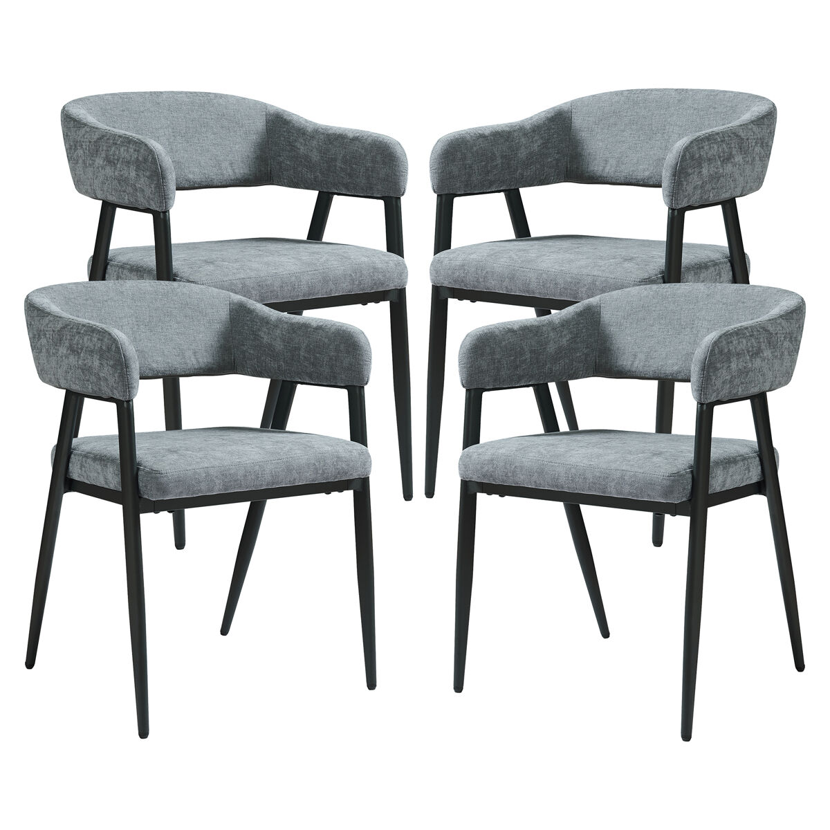 Juego de 4 sillas de comedor kohlmand tela acero 77x59x55cm gris oscuro [en.casa]