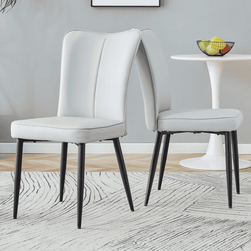Cadeiras de sala de jantar 2 unidades - modernas, PU, 89 cm, pernas metálicas - Preto, Cinza Claro