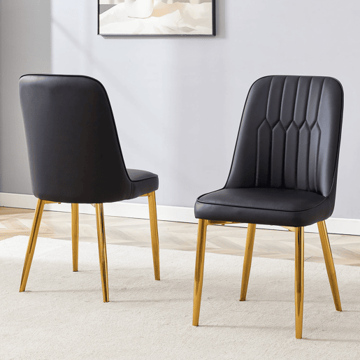 Cadeiras de sala de jantar 2 unidades - design moderno com assento largo - preto e dourado