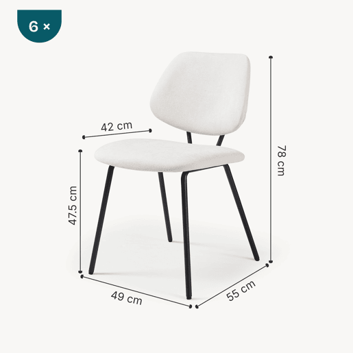 Conjunto de 6 cadeiras de jantar Köma tecido 78x49x55 cm Bege en.casa