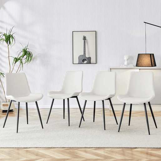 Cadeira de jantar 4 peças - design moderno, assento largo, encosto, pés antiderrapantes - Branco+Preto