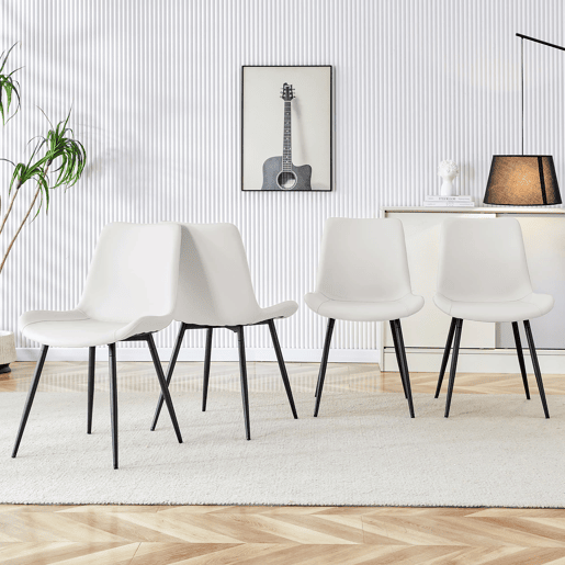 Cadeira de jantar 4 peças - design moderno, assento largo, encosto, pés antiderrapantes - Branco+Preto