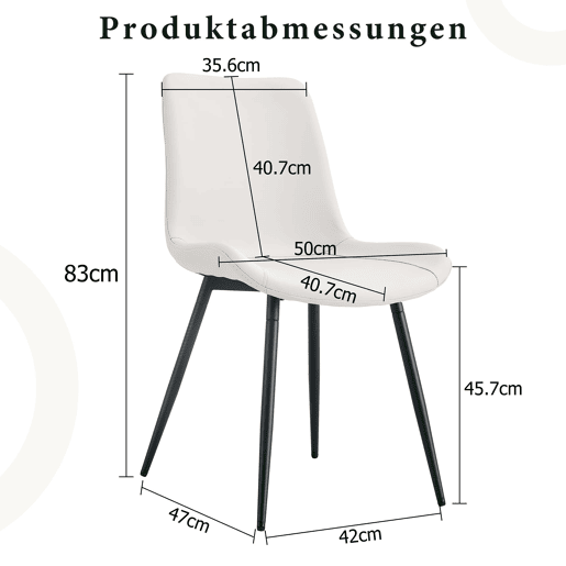 Cadeira de jantar 4 peças - design moderno, assento largo, encosto, pés antiderrapantes - Branco+Preto