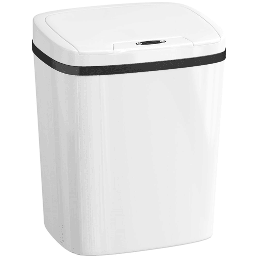 HOMCOM Balde de Lixo Automático 15L Papeleira de Cozinha com Sensor Infravermelhos e Modo Manual Anel de Retenção Antimarcas, para Escritório Casa 27,6x21,4x33,5 cm Branco
