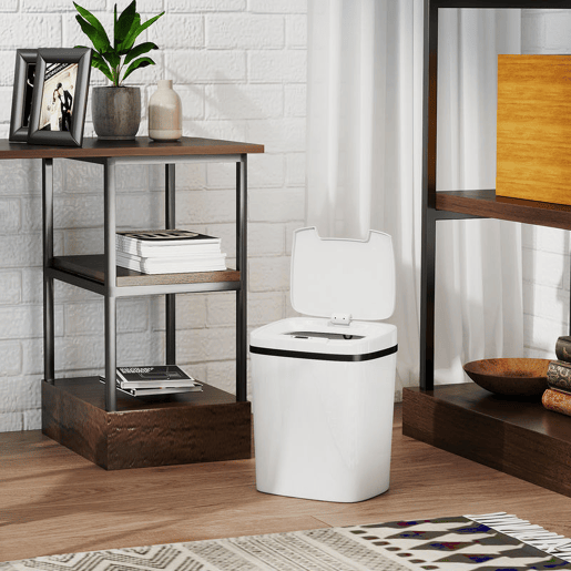 HOMCOM Balde de Lixo Automático 15L Papeleira de Cozinha com Sensor Infravermelhos e Modo Manual Anel de Retenção Antimarcas, para Escritório Casa 27,6x21,4x33,5 cm Branco