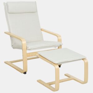 HOMCOM Poltrona com Otomano Poltrona de Leitura com Encosto Alto Apoio de Cabeça Removível Pernas de Madeira e Estofado em Linho Poltrona para Sala de Estar Quarto Escritório 67x78x92 cm Creme