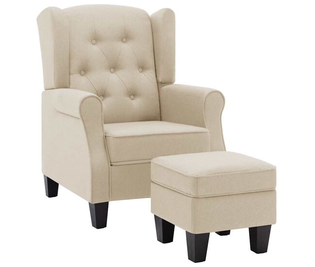 Vidaxl sillón con reposapiés de tela crema