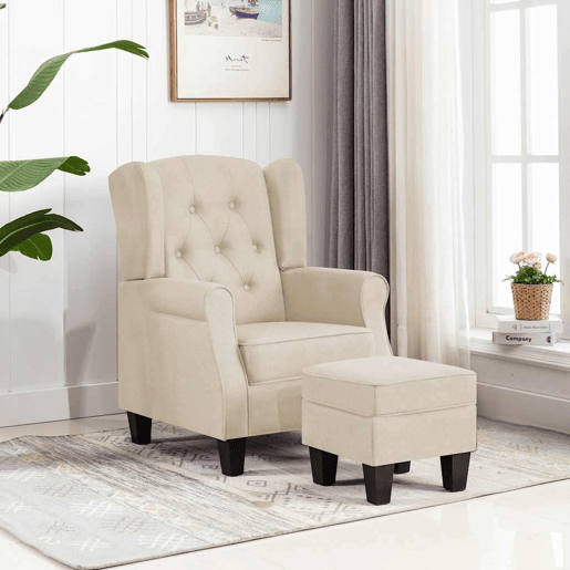 vidaXL Poltrona com apoio de pés tecido cor creme