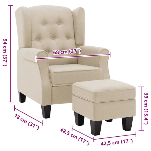 vidaXL Poltrona com apoio de pés tecido cor creme
