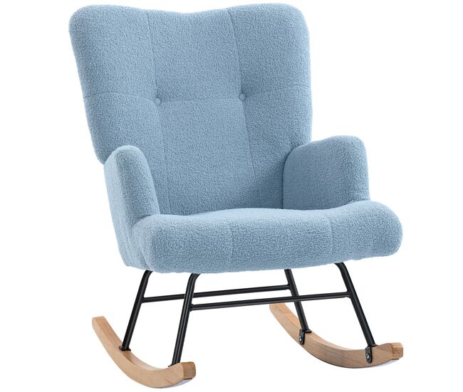 Homcom silla mecedora, mecedora de terciopelo de teddy con respaldo alto, patas de madera de caucho, reposabrazos, estilo moderno, sillón de lactancia