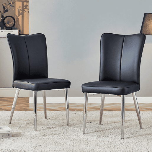 Cadeiras de sala de jantar 2 unidades 89 cm - modernas PU, pernas metálicas - preto prateado