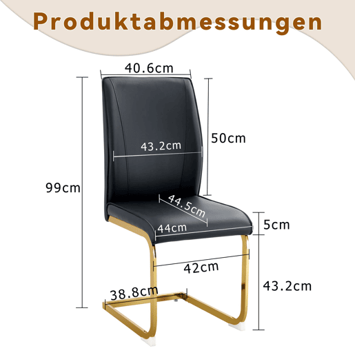 Cadeiras de sala de jantar 2 unidades - Assento PU confortável, estilo moderno e elegante - Preto+Dourado