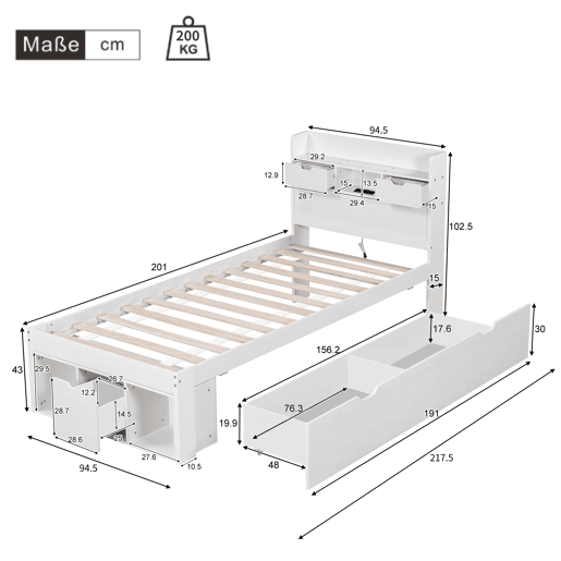 cama juvenil,cama de solteiro de madeira de pinho 90x200 cm,branco cama juvenil,cama de solteiro de madeira de pinho 90x200 cm,branco