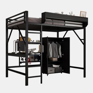 Cama alta,cama de criança,cama de casal de metal 140x200 cm,preto