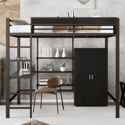 Cama alta,cama de criança,cama de casal de metal 140x200 cm,preto