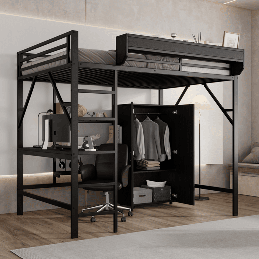 Cama alta,cama de criança,cama de casal de metal 140x200 cm,preto