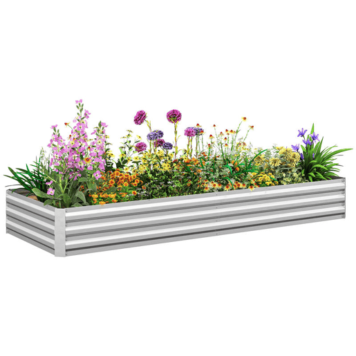 Outsunny Floreira Exterior Grande Retangular em Aço Galvanizado Horta Urbana para Cultivo de Plantas Vaso de Grande Dimensão com Fundo Aberto, Resistente às Intempéries 241x90,5x30 cm Prata
