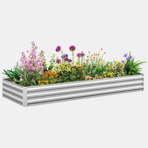 Outsunny Floreira Exterior Grande Retangular em Aço Galvanizado Horta Urbana para Cultivo de Plantas Vaso de Grande Dimensão com Fundo Aberto, Resistente às Intempéries 241x90,5x30 cm Prata
