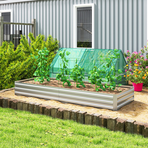 Outsunny Floreira Exterior Grande Retangular em Aço Galvanizado Horta Urbana para Cultivo de Plantas Vaso de Grande Dimensão com Fundo Aberto, Resistente às Intempéries 241x90,5x30 cm Prata