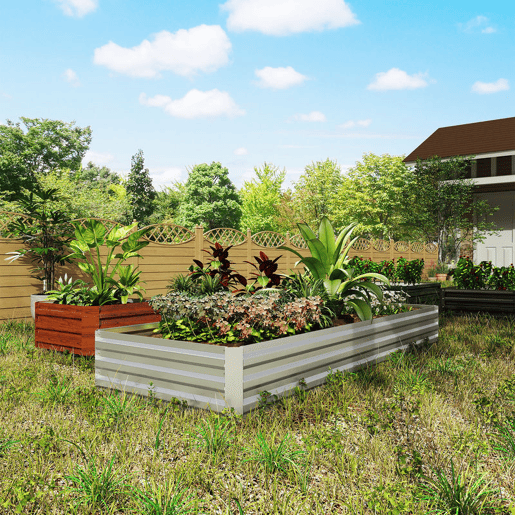 Outsunny Floreira Exterior Grande Retangular em Aço Galvanizado Horta Urbana para Cultivo de Plantas Vaso de Grande Dimensão com Fundo Aberto, Resistente às Intempéries 241x90,5x30 cm Prata
